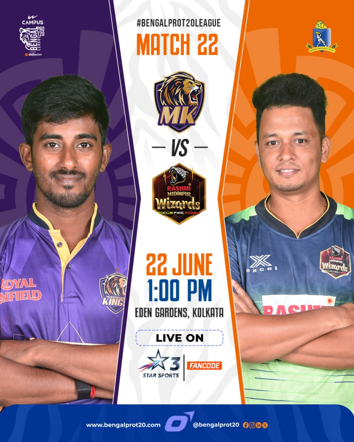 Midday Duel: Murshidabad Kings vs. Rashmi Medinipur Wizards Thrilling showdown in Bengal ProT20 League as Murshidabad Kings battle Rashmi Wizards live