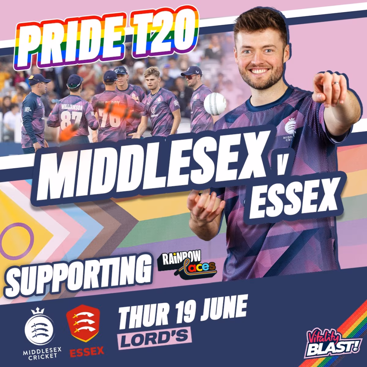 Middlesex Cricket backs Rainbow Laces campaign in a spirited clash against Essex at Lords.
