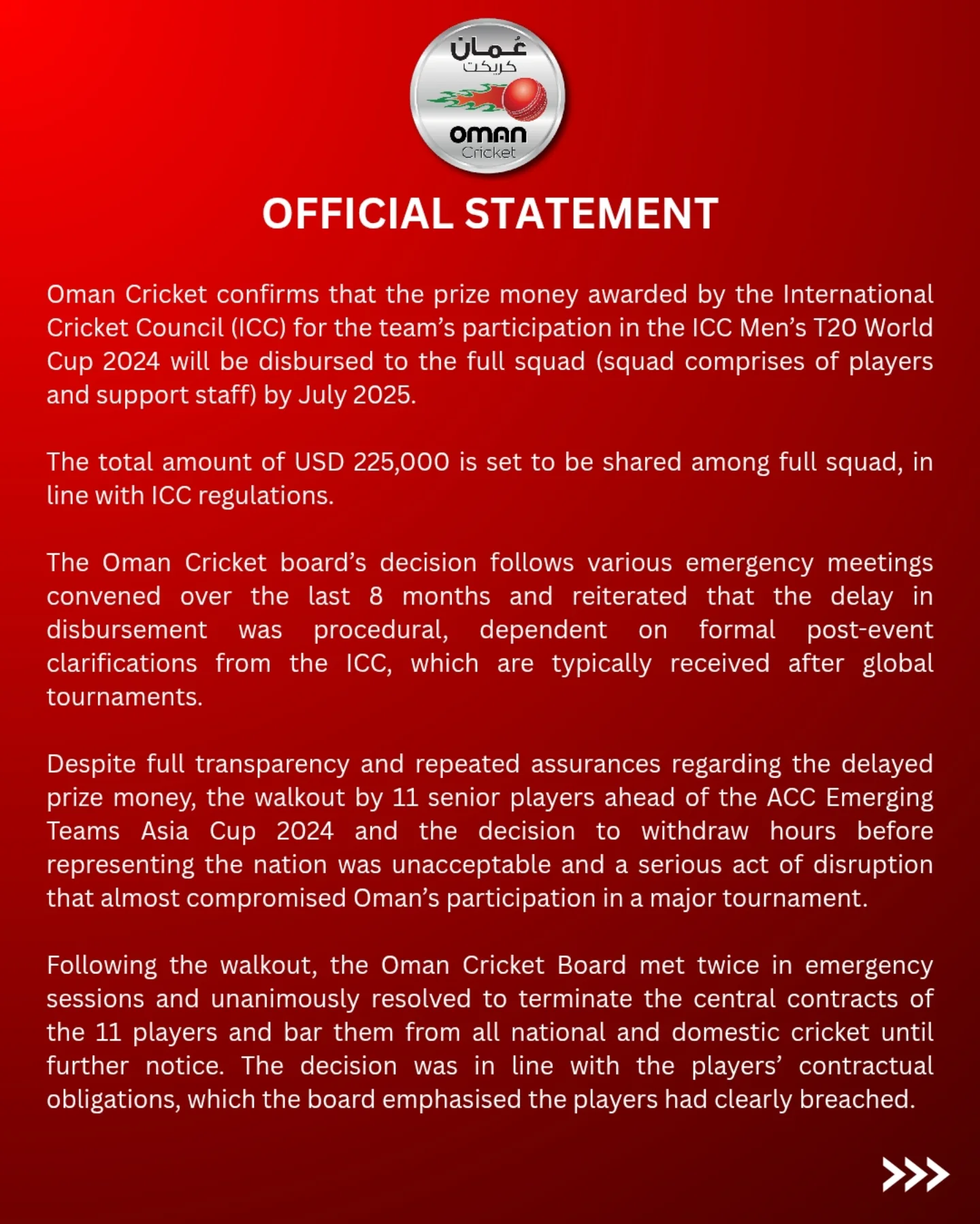 Oman Cricket Announces T20 World Cup Prize Money Statement Oman Cricket outlines ICC T20 World Cup 2024 prize details as per official media release.!