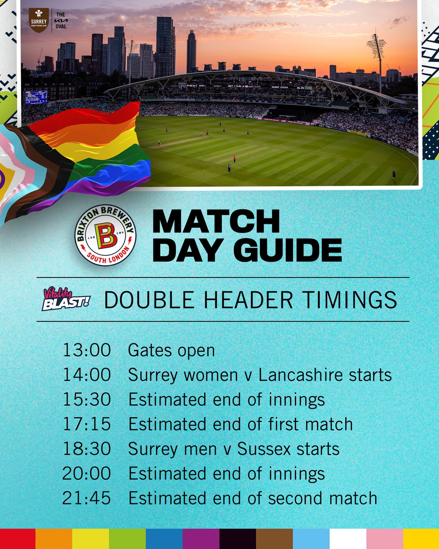 Pride-Themed T20 Double Header Unites Fans At Kia Oval South London Kia Oval hosts a vibrant T20 double header celebrating Pride and cricket live