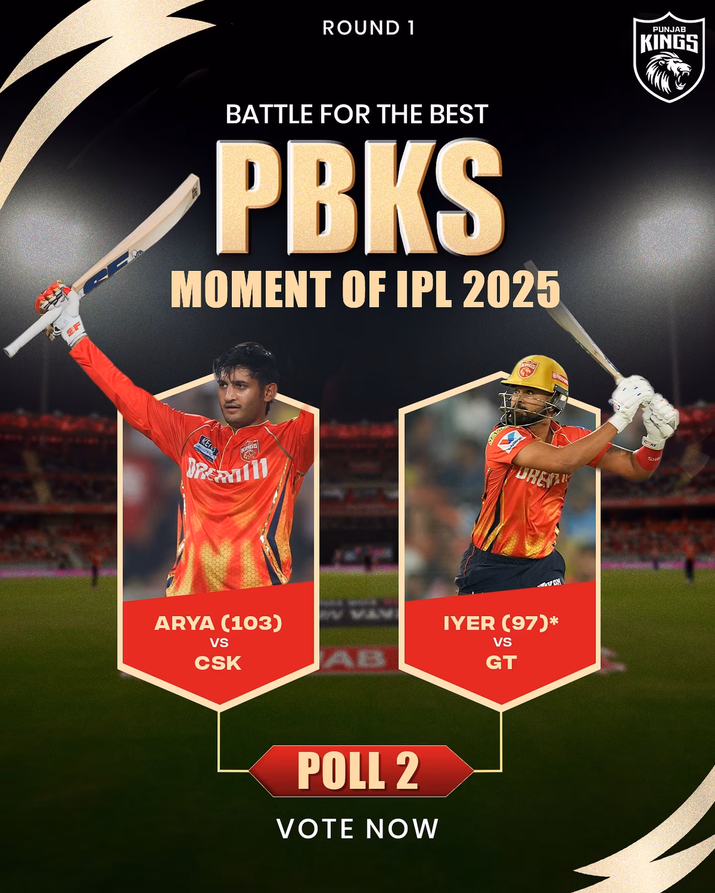 Punjab Kings Masterclass: Vote Your Best Moment Cast your vote for the best moment between Arya’s brilliance and Sarpanch Saab’s flair!!..