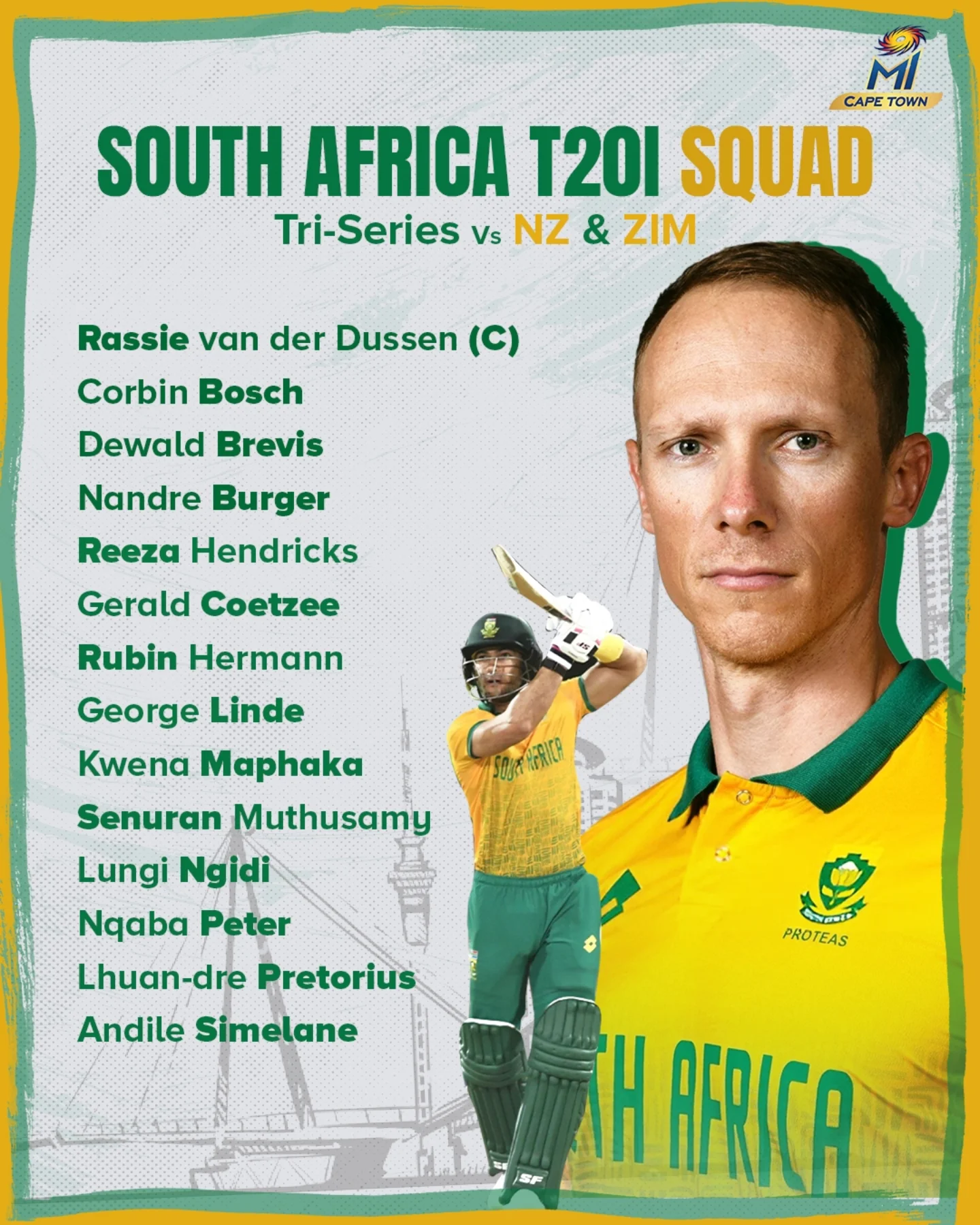 South Africa’s cricket shake-up: Veteran Rassie leads while Corbin hits forefront debut!!!