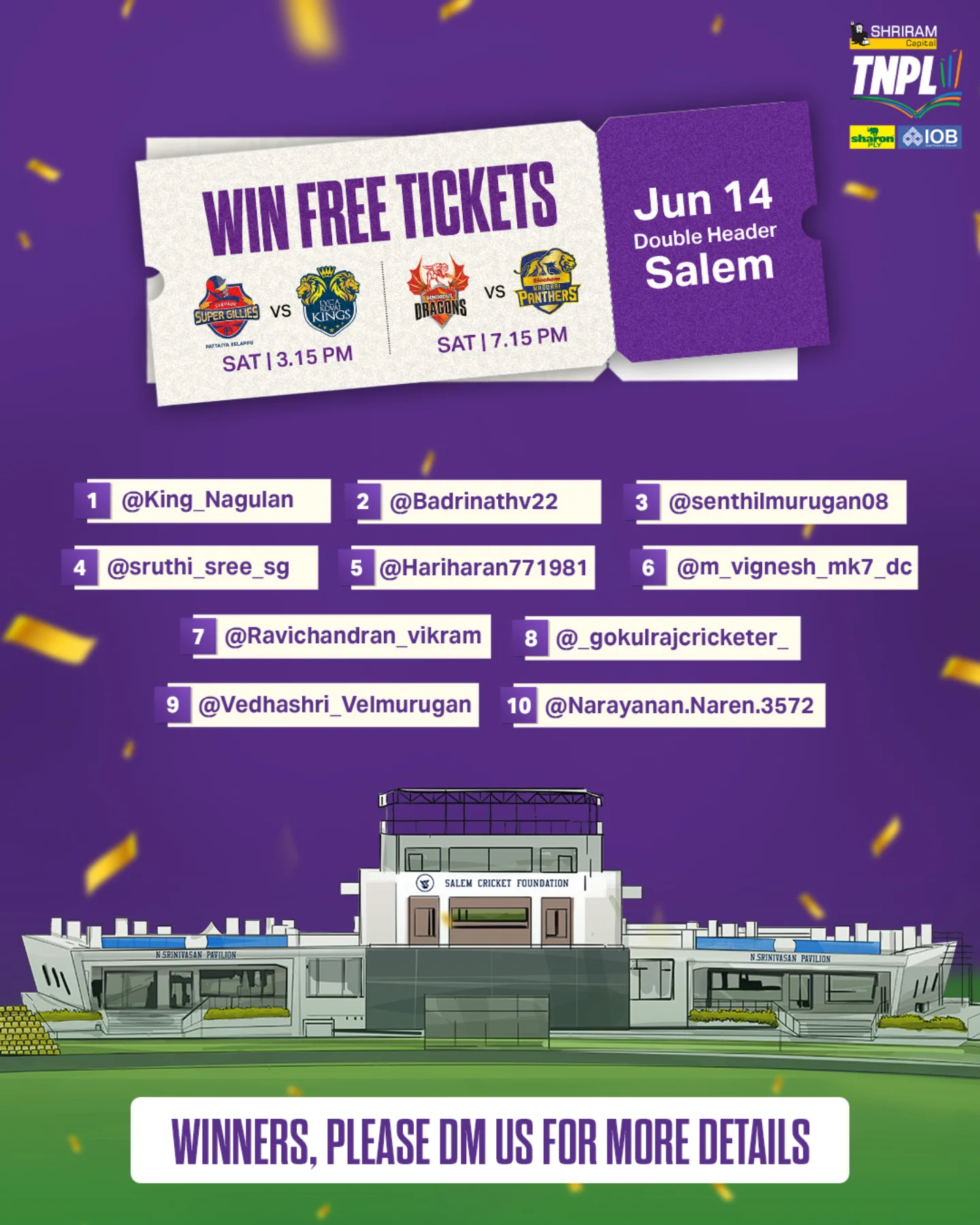 Salem TNPL Ticket Winners for Double Header Excitement builds as Salem welcomes double-header action with winning ticket holders grinning