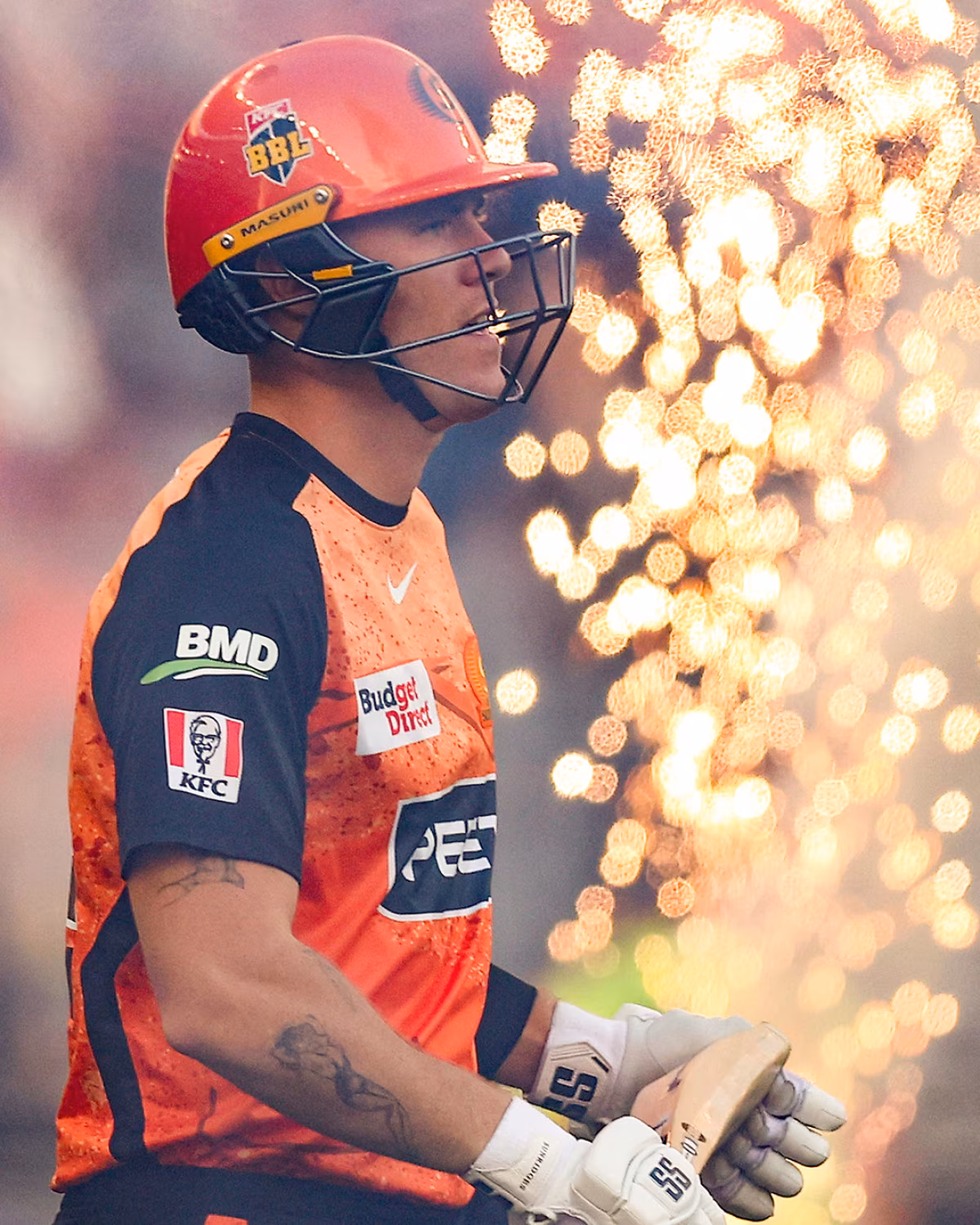 Energetic team preps at Optus Stadium with vibrant warm-up show ahead of Big Bash showdown.
