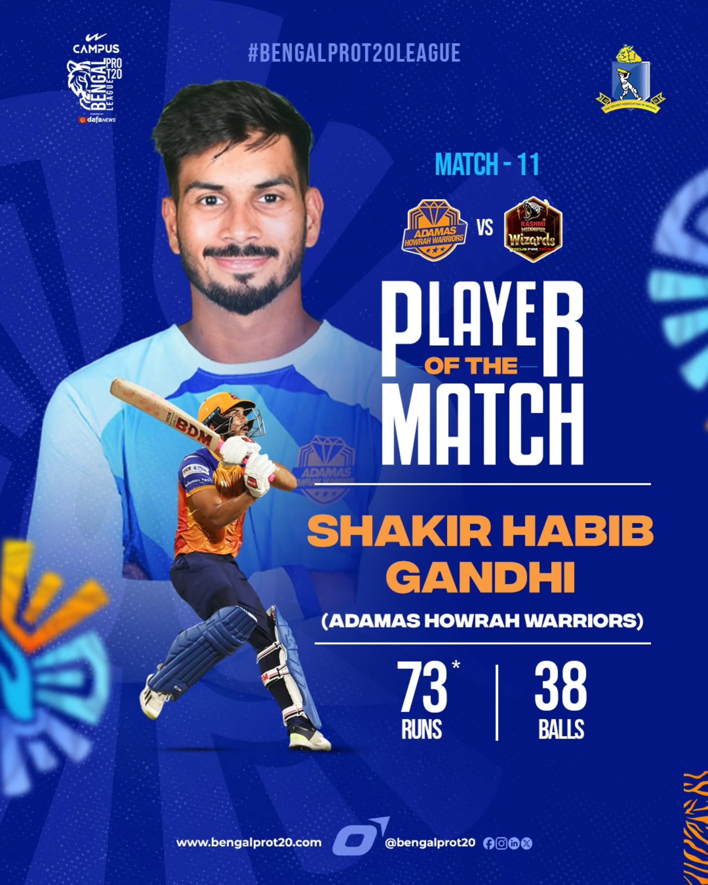 Grit, class and sheer brilliance define Gandhi’s 73 off 38 display in BengalProT20 victory