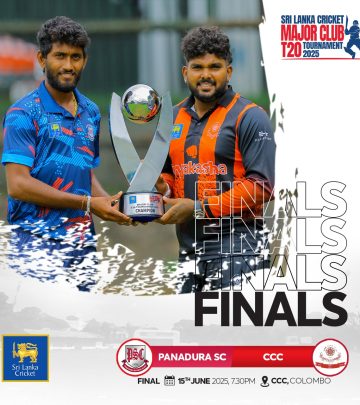 Panadura SC and CCC captains display the trophy ahead of the final at CCC Ground | 15 June