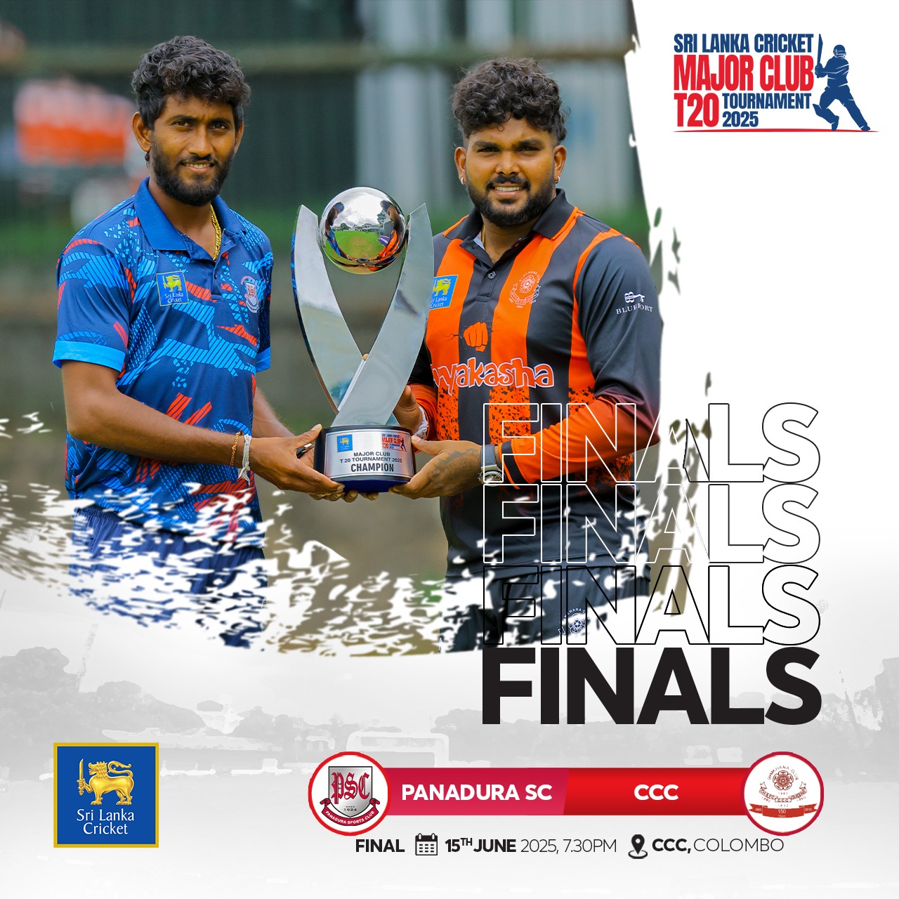 SLC Major Club T20 Trophy Launch Panadura SC and CCC captains display the trophy ahead of the final at CCC Ground | 15 June