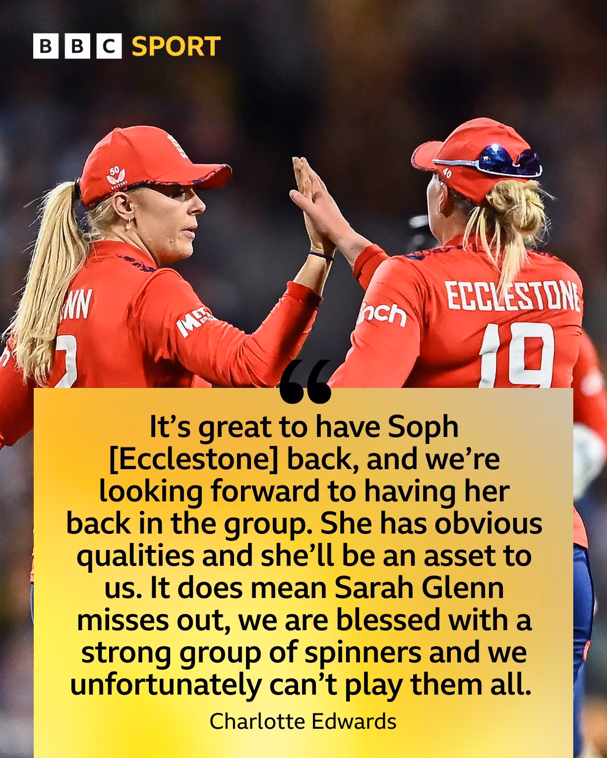 Sophie Ecclestone Returns To England Colours