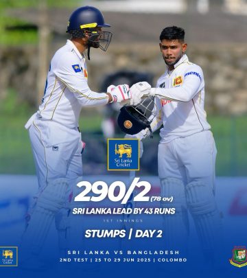 Sri Lanka Ahead By 43 At Day 2 Stumps