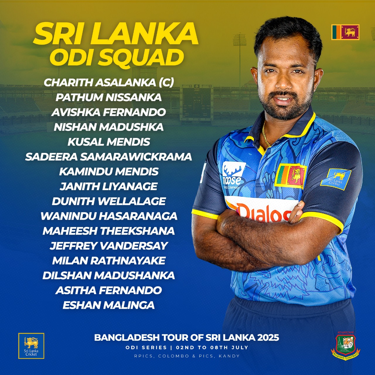 Sri Lanka ODI Squad Named For Bangladesh Tour Sri Lanka names determined 16-member ODI side to battle Bangladesh in July series – fiery!
