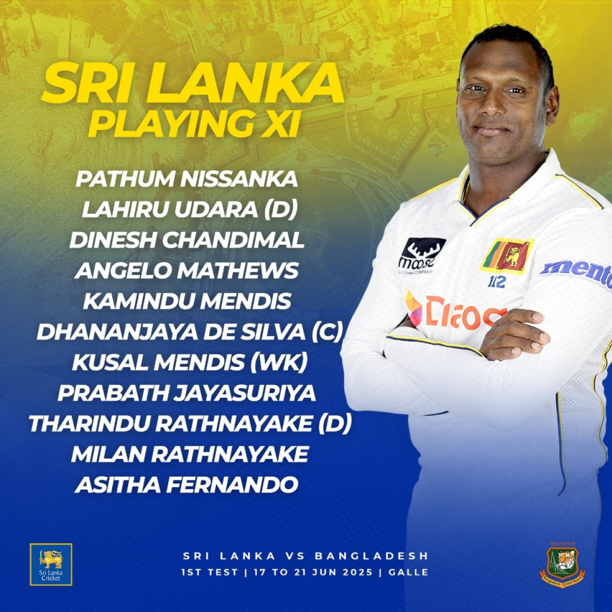 Sri Lanka Unveils Playing XI In Galle Test Exciting blend of seasoned talent and fresh debutants ready to dazzle in today’s historic test match.