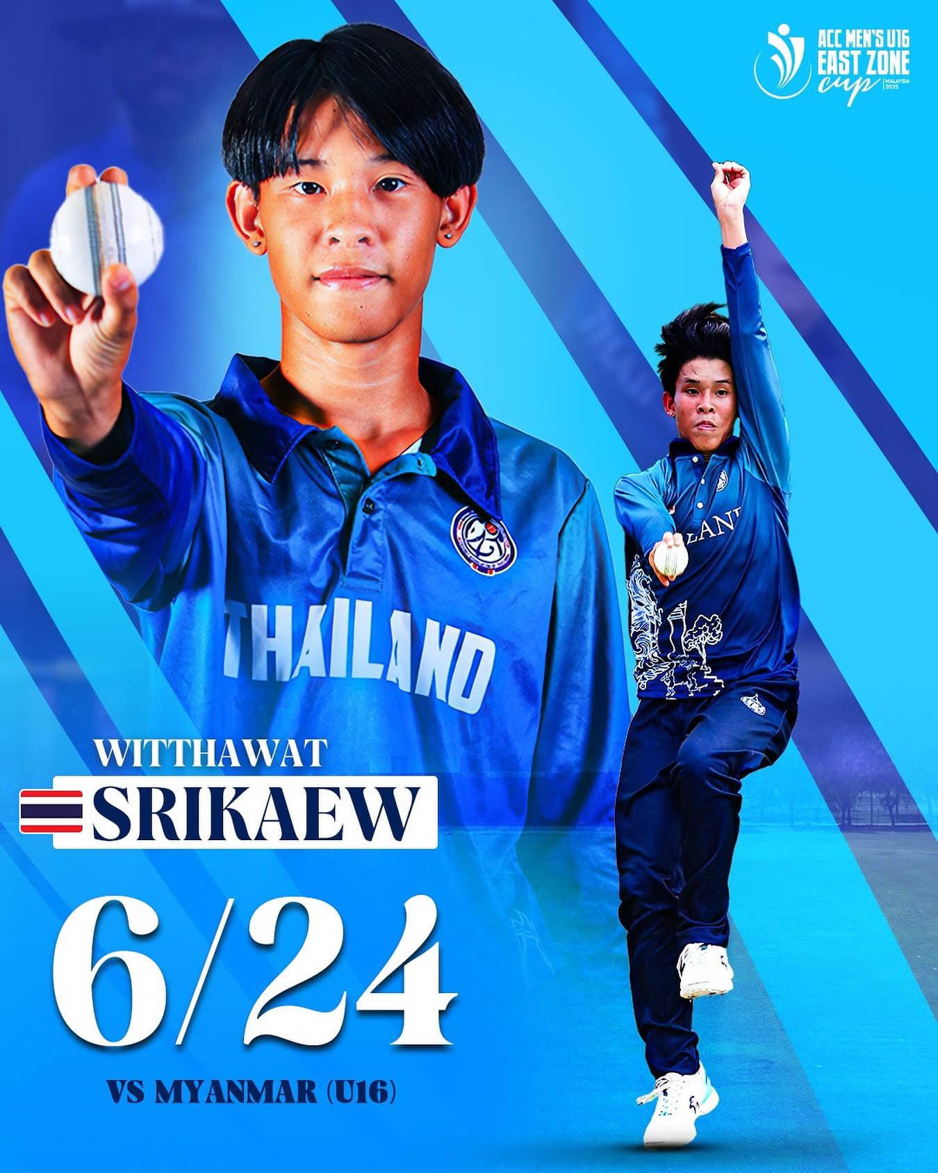 Srikaew Shines With Sensational Six-Wicket Debut Rising star Srikaew dazzles in debut, claiming six-wicket haul at ACC U16 East Zone Cup.!!