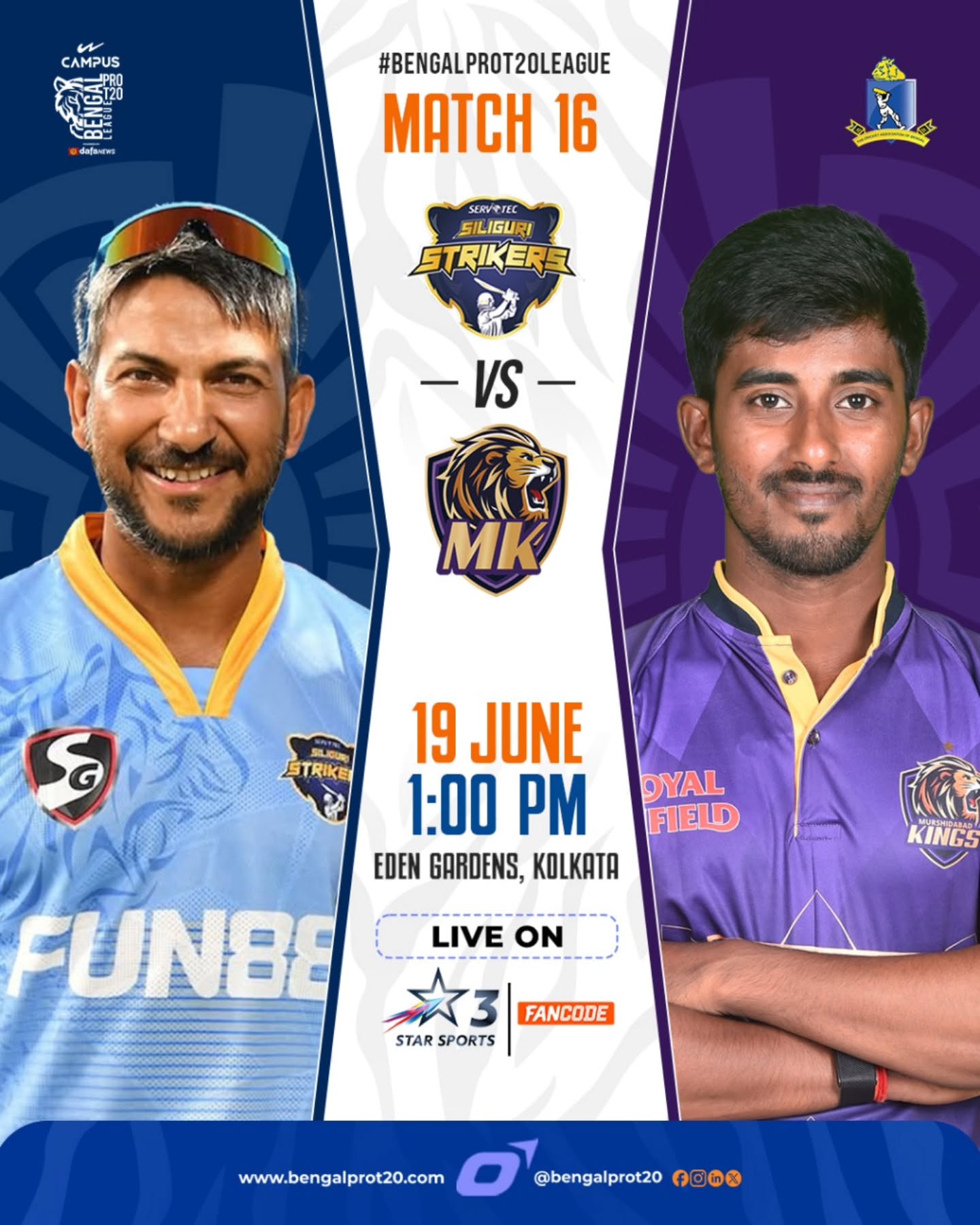 Strikers Face Kings in Pivotal BengalProT20 Clash Siliguri Strikers clash with Murshidabad Kings tonight in a high-stakes momentum battle!!!