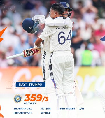 Shubman Gill and Rishabh Pant fuel an impressive Day 1 Test as Team India tallies 359/3!!