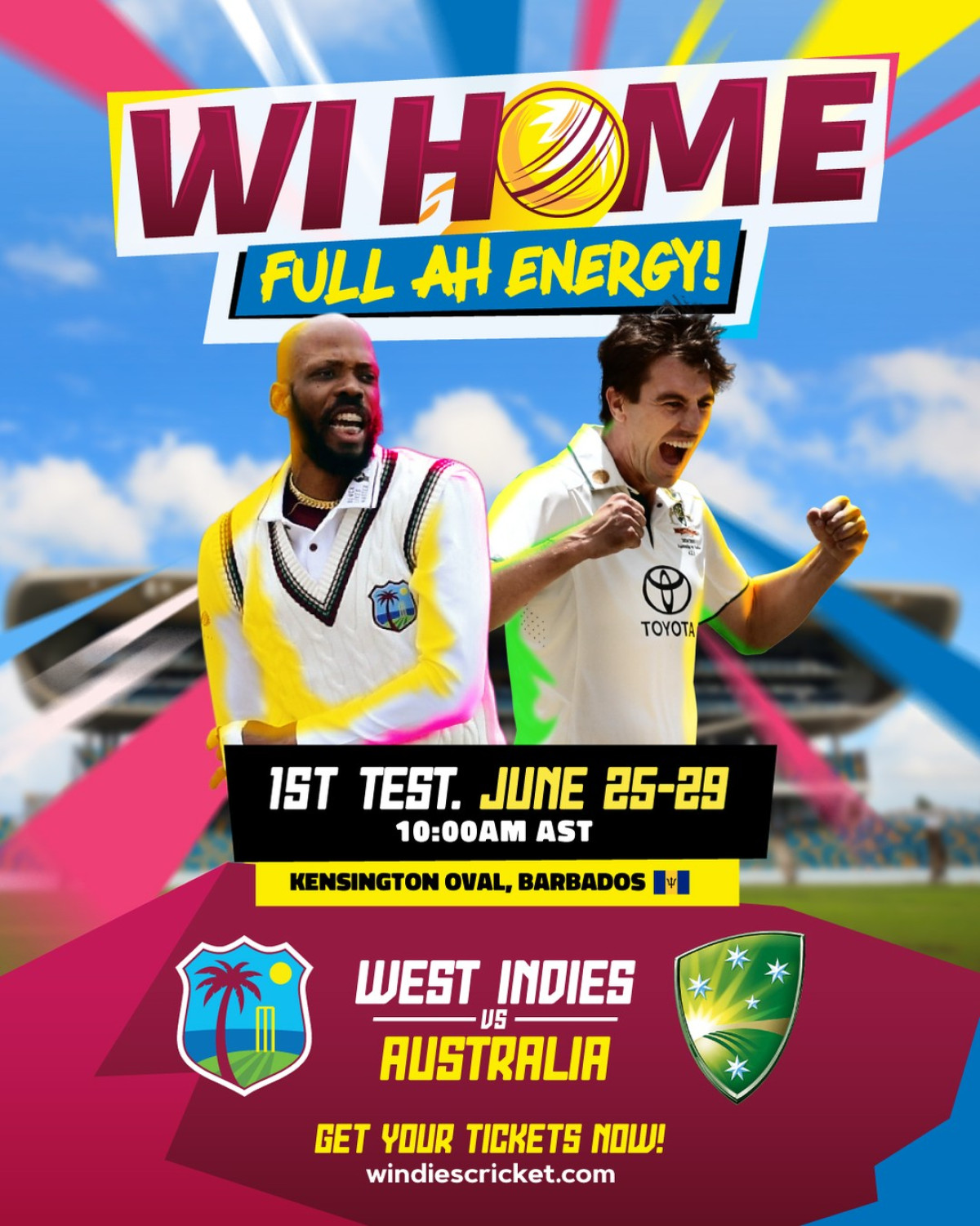 Test Match Alert: Tickets Open At The Mecca Experience the thrill as Caribbean team gears up for a historic test match at Mecca now!!!