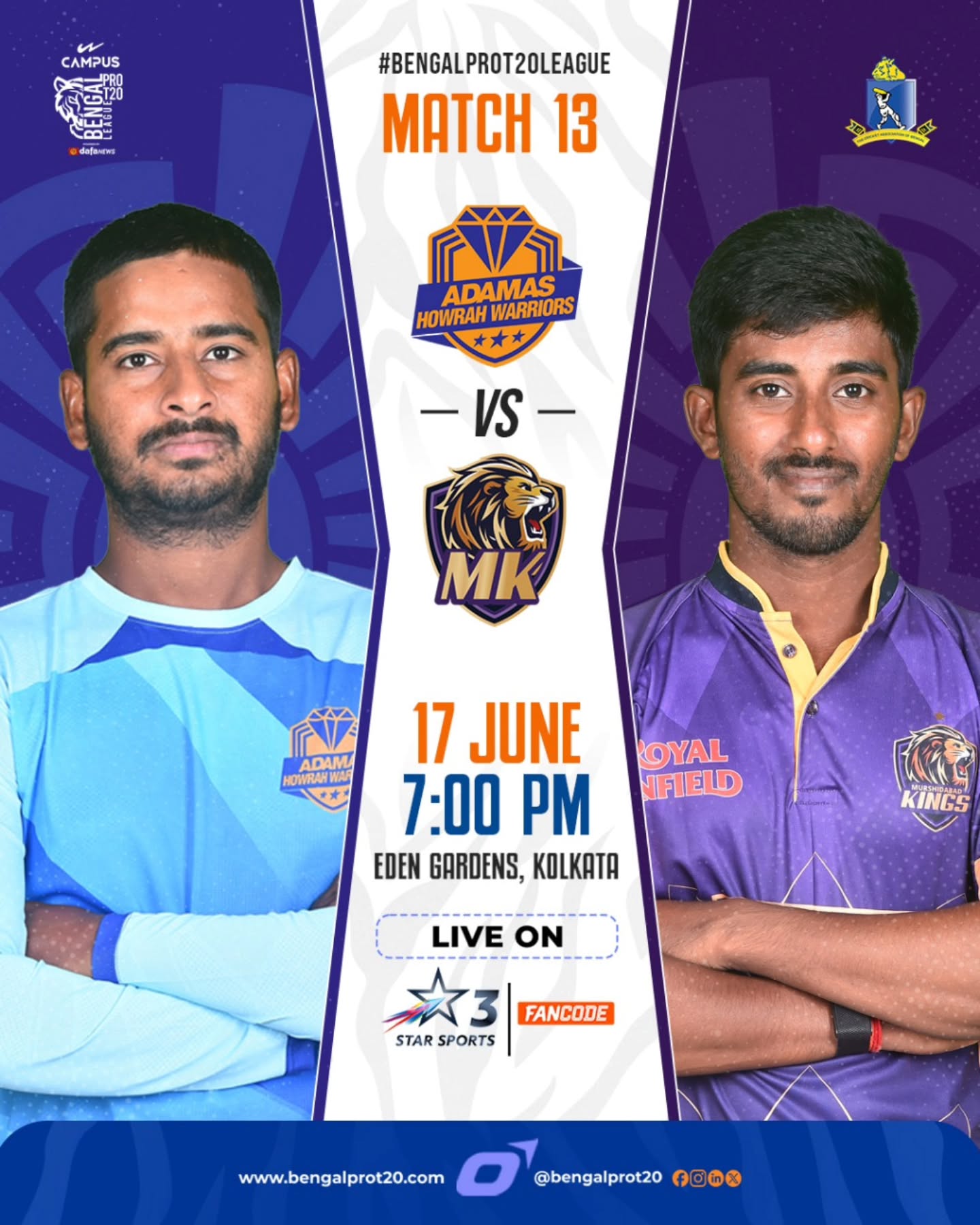 Warriors Face Kings In Prime-Time T20 Clash Under glowing night skies, fierce competition ignites as live cricket thrills Bengal fans.