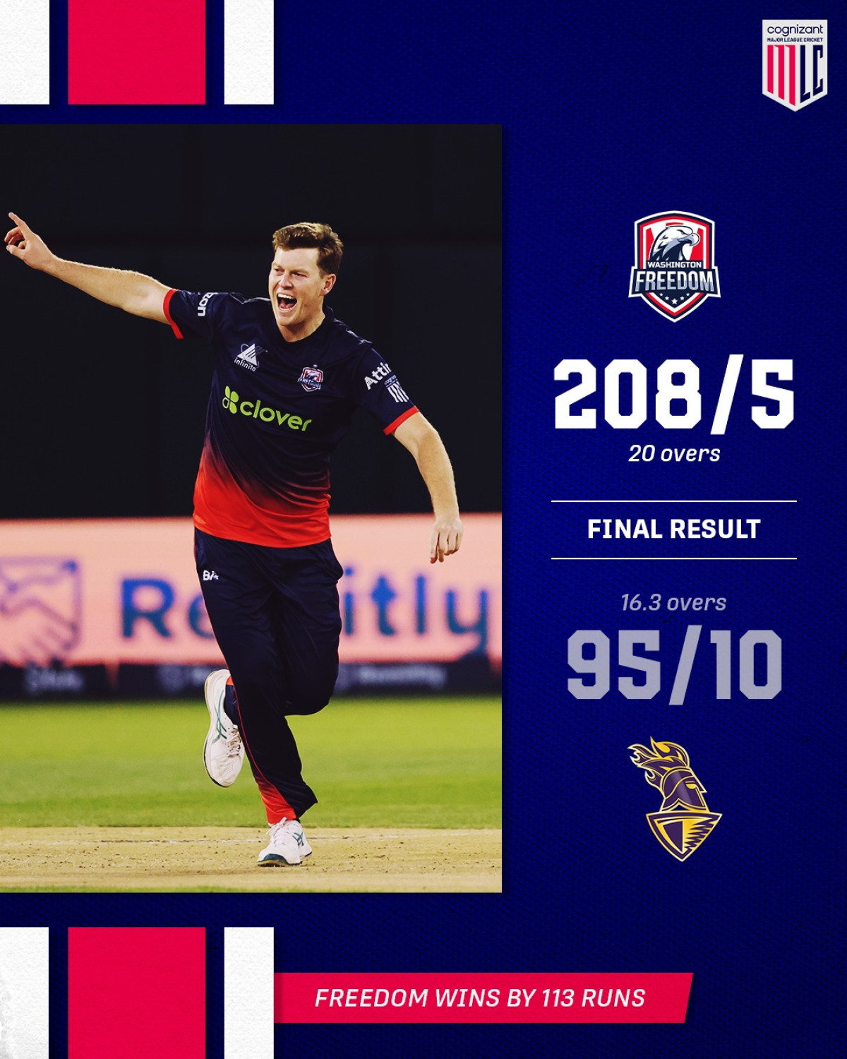 Washington Freedom Clinches Historic MLC Win Margin Dominating MLC match as Washington Freedom posts a historic win margin in cricket today!!