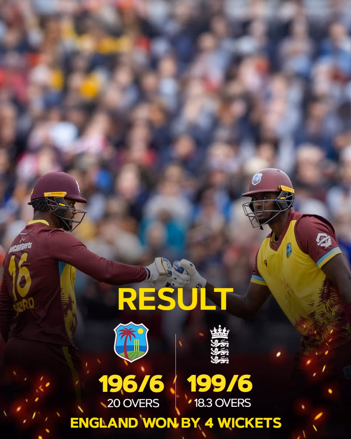 West Indies Suffer Narrow Loss At Bristol After a fierce contest in Bristol, the West Indies gear up to turn the tide on Tuesday.!!!
