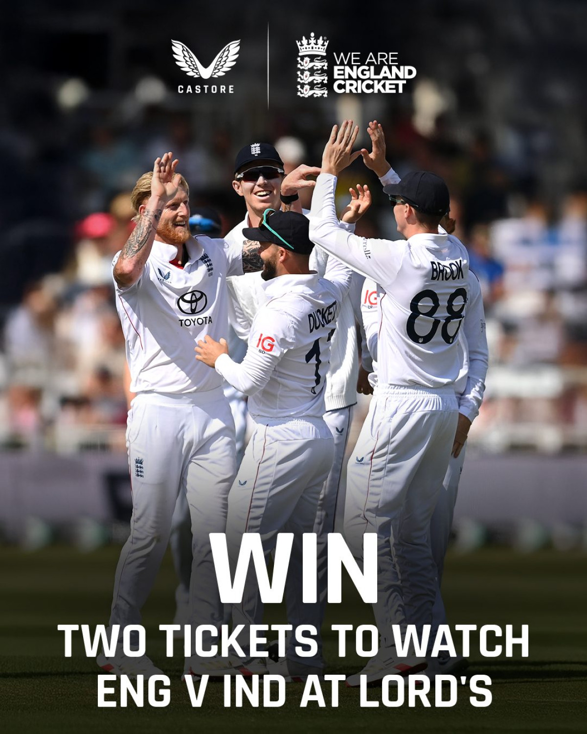 Like, tag, and follow to win a chance for you and a friend to see the summer Test at Lords.