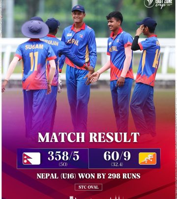 Nepal U16 Secures Playoff Berth With 298-Run Victory