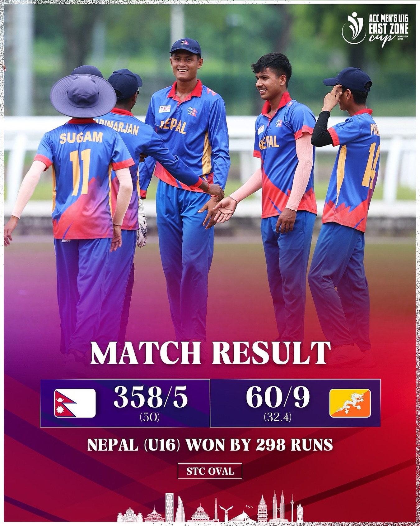 Nepal U16 Secures Playoff Berth With 298-Run Victory Nepal’s dominating run propels them to playoffs ahead of Bhutan in a thrilling U16 showdown