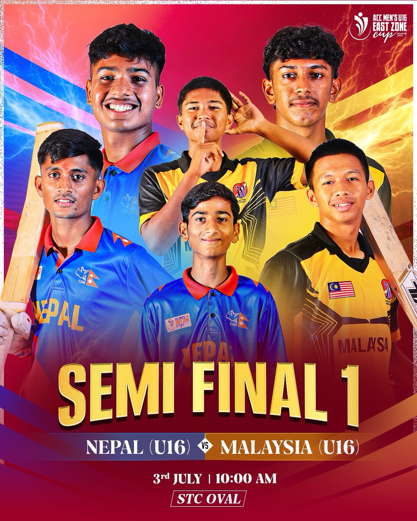 STC Oval hosts ACC U16 semifinal on July 3; Nepal battles Malaysia for a final spot, 10AM!