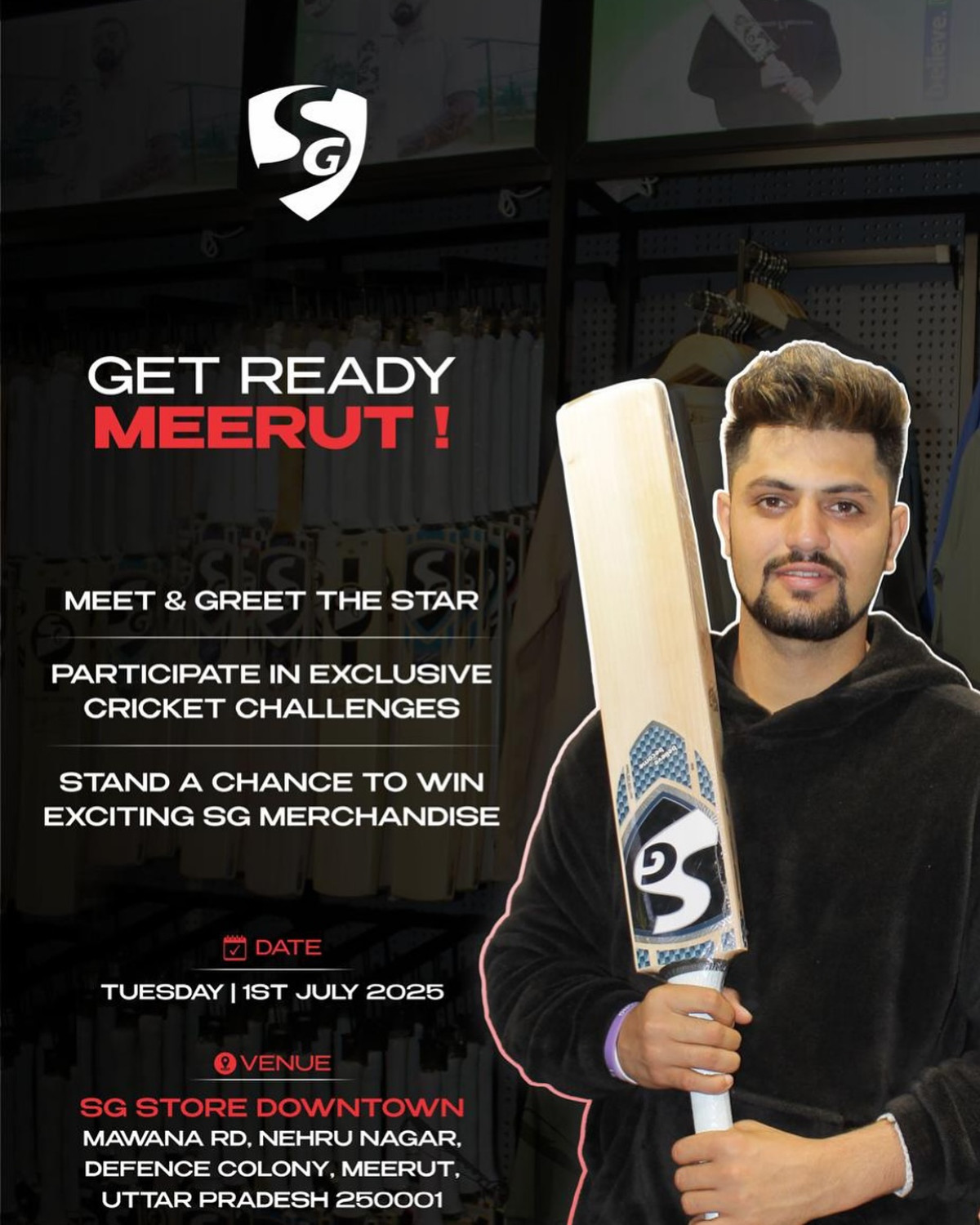Join the star at 2PM tomorrow for an exciting tour and cricket bat showcase in Meerut.